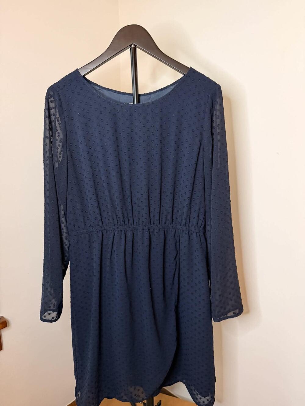 J.Crew Navy Swiss Dot Chiffon Long Sleeve Dress Women’s Size 12